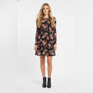Stradivarius Women’s Black Multi-color Floral Long Sleeve Dress SZ L